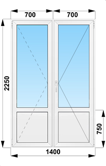 Штульповая балконная дверь с глухим низом 1400x2250